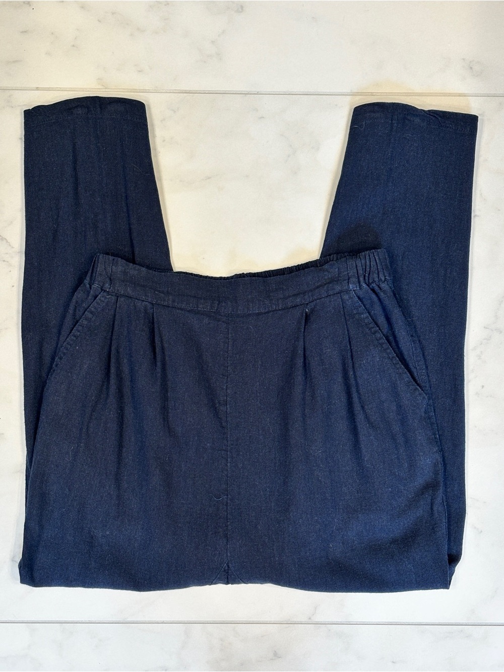 BDG Urban Outfitters Navy Linen Straight-Leg Pull-On Pleated Pants Costal Luxury